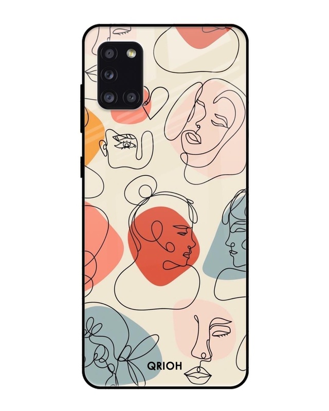 Shop Abstract Faces Printed Premium Glass Cover For Samsung Galaxy A31(Impact Resistant, Matte Finish)-Front