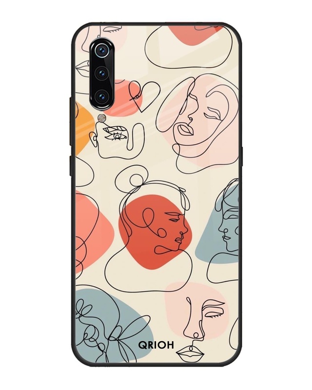 Shop Abstract Faces Printed Premium Glass Cover For Xiaomi Mi A3 (Impact Resistant, Matte Finish)-Front