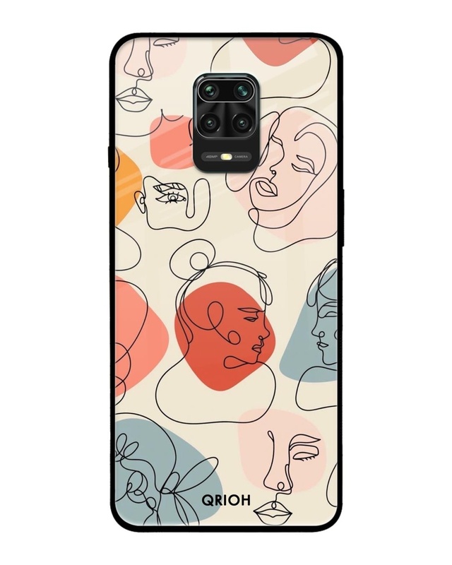 Shop Abstract Faces Printed Premium Glass Cover For Xiaomi Redmi Note 9 Pro (Matte Finish)-Front