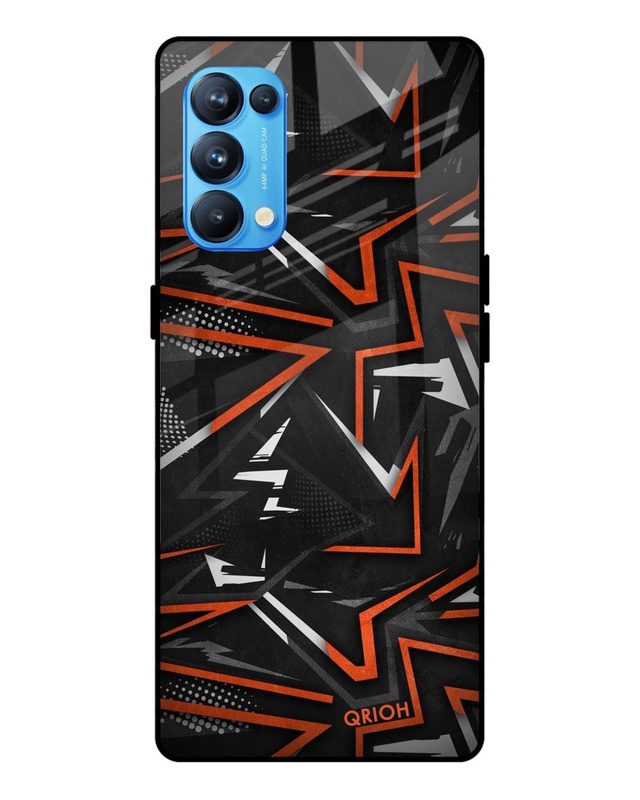 Shop Abstract Printed Premium Glass Cover For Oppo Reno 5 Pro (Impact Resistant, Matte Finish)-Front