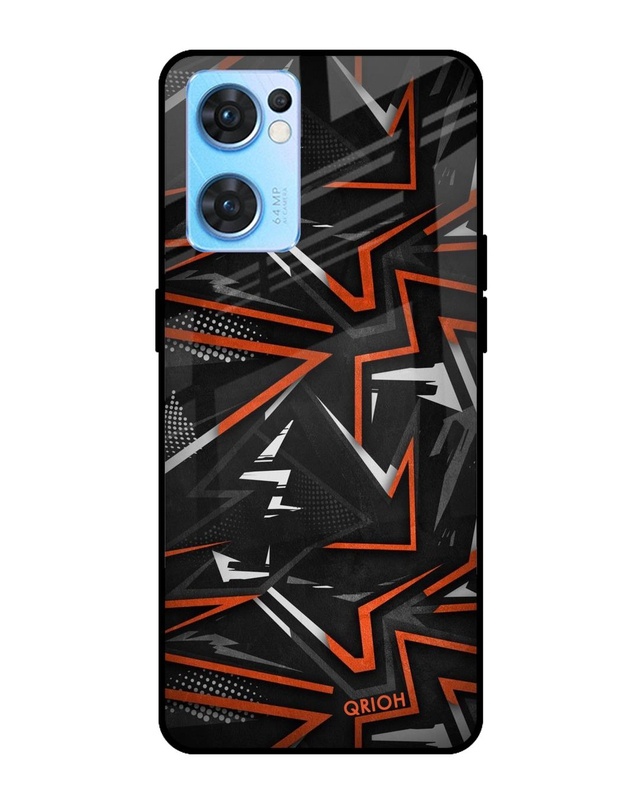 Shop Abstract Printed Premium Glass Cover For Oppo Reno7 5G (Impact Resistant, Matte Finish)-Front