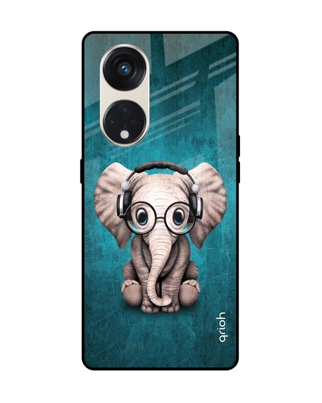 Shop Adorable Baby Elephant Premium Glass Case For Oppo Reno8T 5G (Shock Proof, Scratch Resistant)-Front