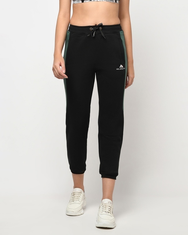 Shop AGIL ATHLETICA Women's Black Relaxed Fit Joggers-Front