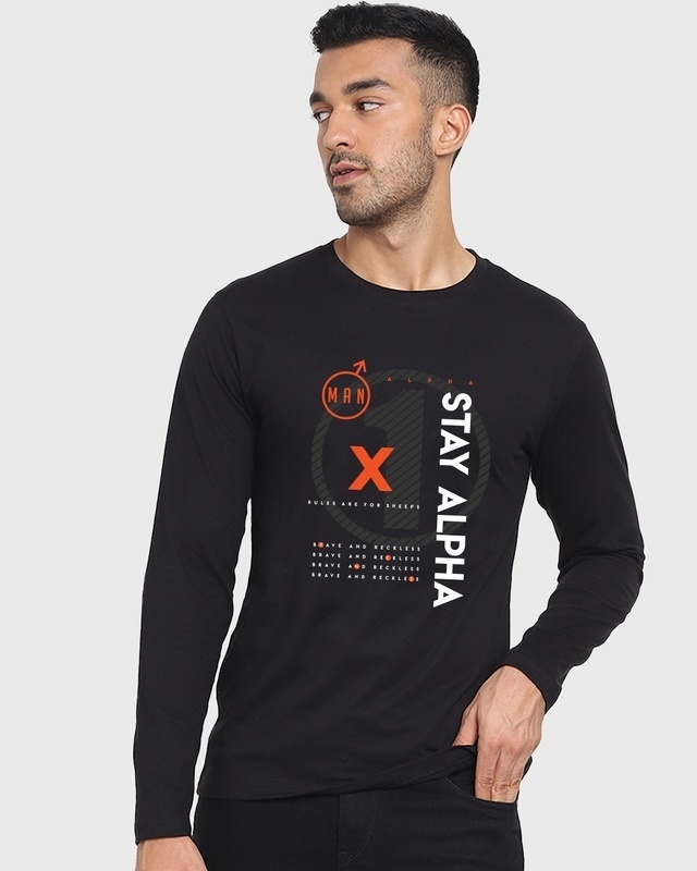 Shop Alpha Full Sleeve T-Shirt Black-Front