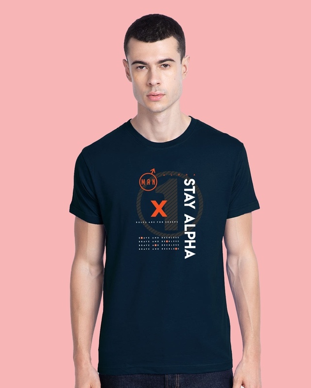 Shop Men's Navy Alpha Typography T-shirt-Front