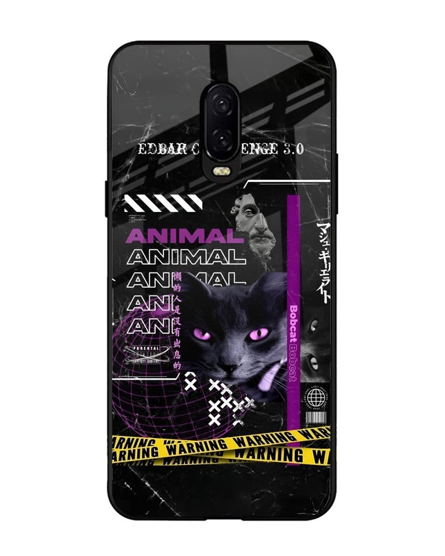 Shop Animal Warning Premium Glass Case for OnePlus 6T (Shock Proof, Scratch Resistant)-Front