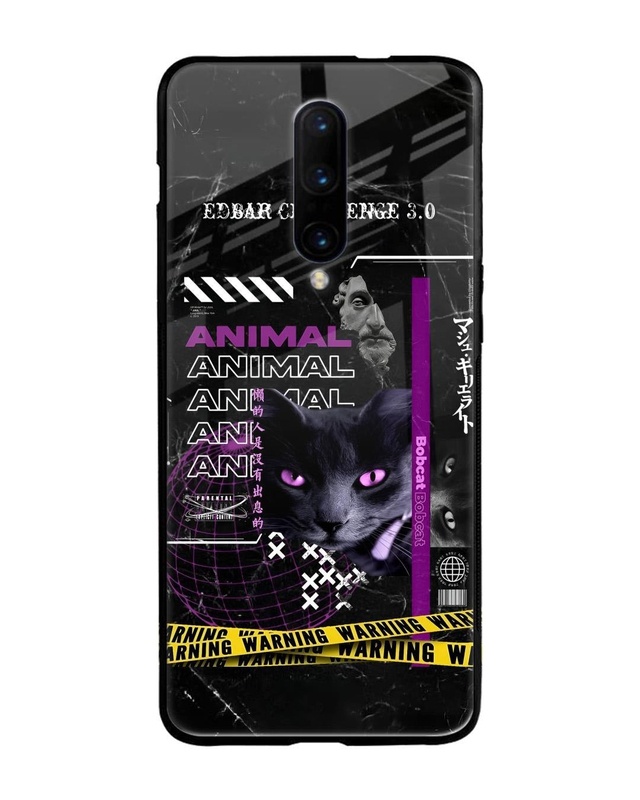 Shop Animal Warning Premium Glass Case for OnePlus 7 Pro (Shock Proof, Scratch Resistant)-Front