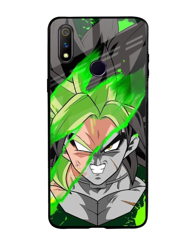 Shop Anime Green Splash Premium Glass Case for Realme 3 Pro (Shock Proof, Scratch Resistant)-Front