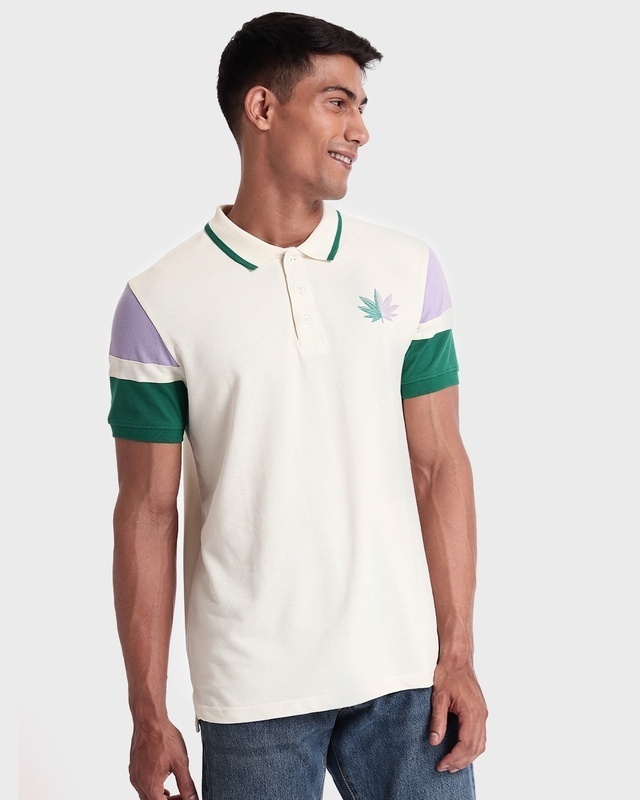 Shop Men's Antique White Cut N Sew Polo T-shirt-Front
