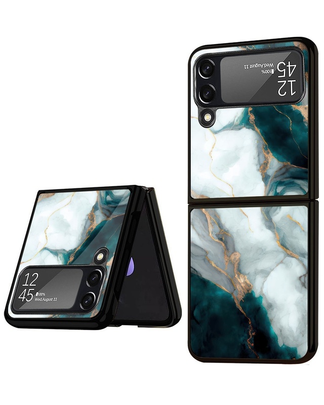 Shop Aqua Green Marble Premium Glass Case for Samsung Galaxy Z Flip4 5G (Shock Proof, Scratch Resistant)-Front