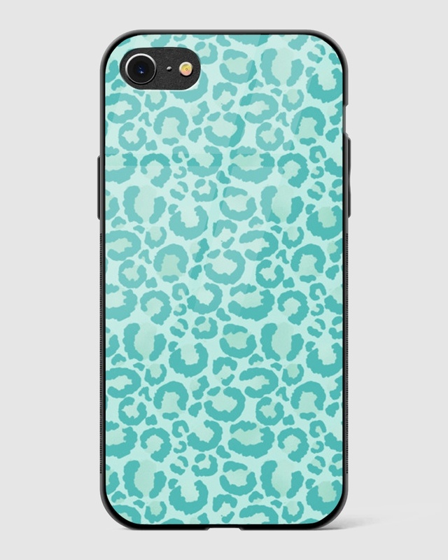 Shop Aqua Leopard Print Premium Glass Case for Apple iPhone SE 2020-Front