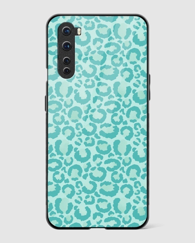 Shop Aqua Leopard Print Premium Glass Case for OnePlus Nord-Front