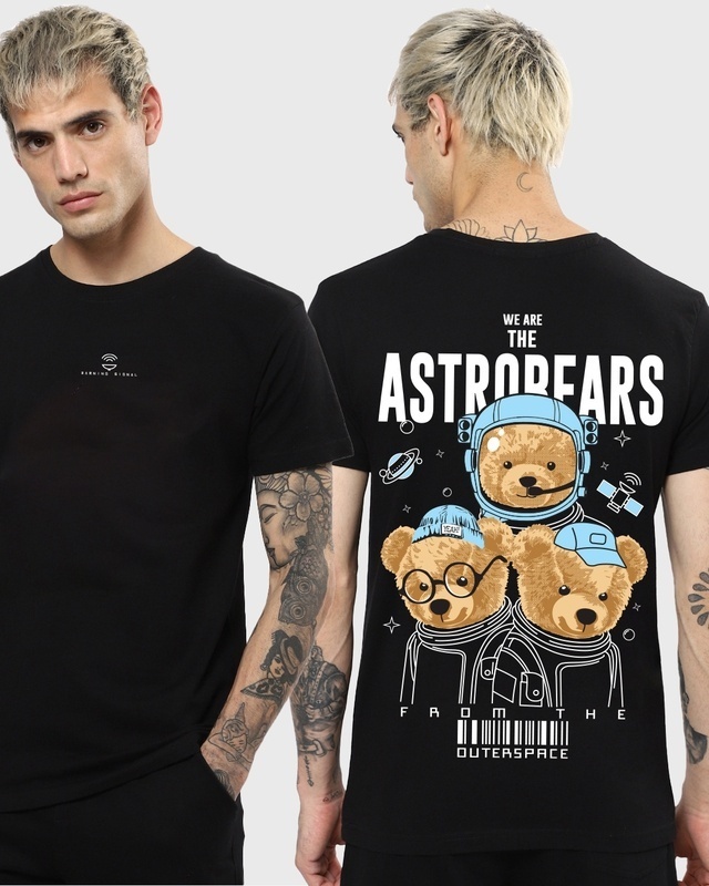 Shop Men's Black Astro Bear Graphic Printed T-shirt-Front