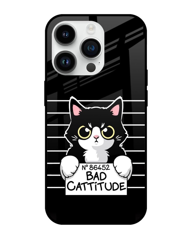 Shop Bad Cat Attitude Premium Glass Case for Apple iPhone 14 Pro (Shock Proof, Scratch Resistant)-Front