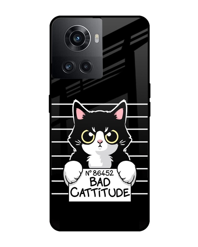 Shop Bad Cat Attitude Premium Glass Case for OnePlus 10R 5G (Shock Proof, Scratch Resistant)-Front