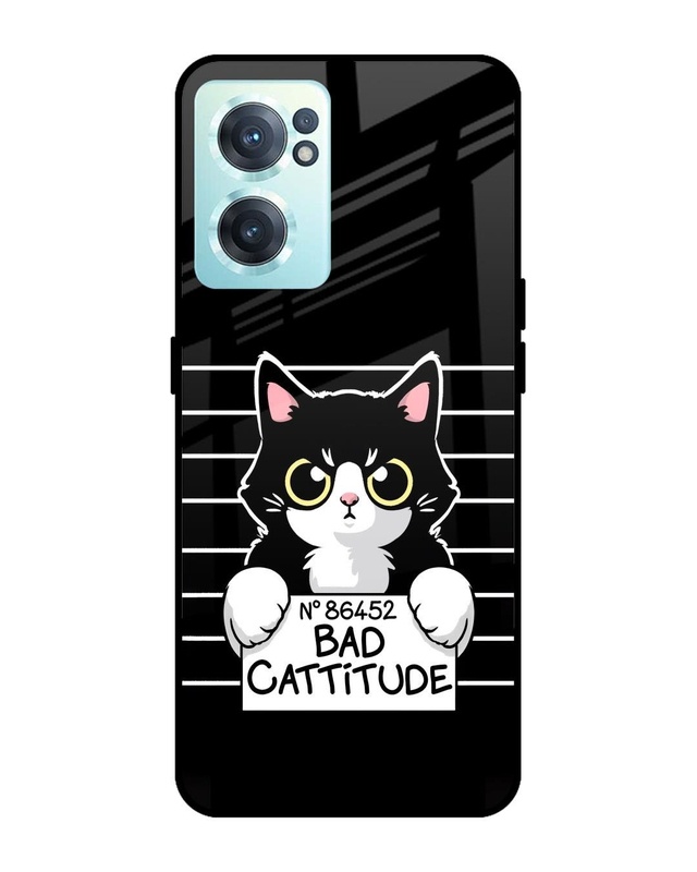 Shop Bad Cat Attitude Premium Glass Case for OnePlus Nord CE 2 5G (Shock Proof, Scratch Resistant)-Front