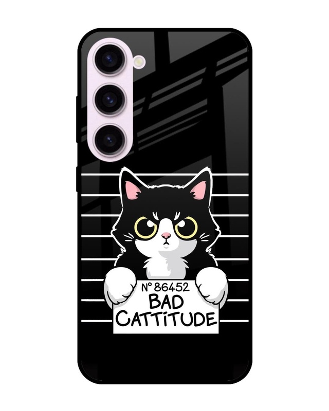 Shop Bad Cat Attitude Premium Glass Case for Samsung Galaxy S23 5G (Shock Proof, Scratch Resistant)-Front