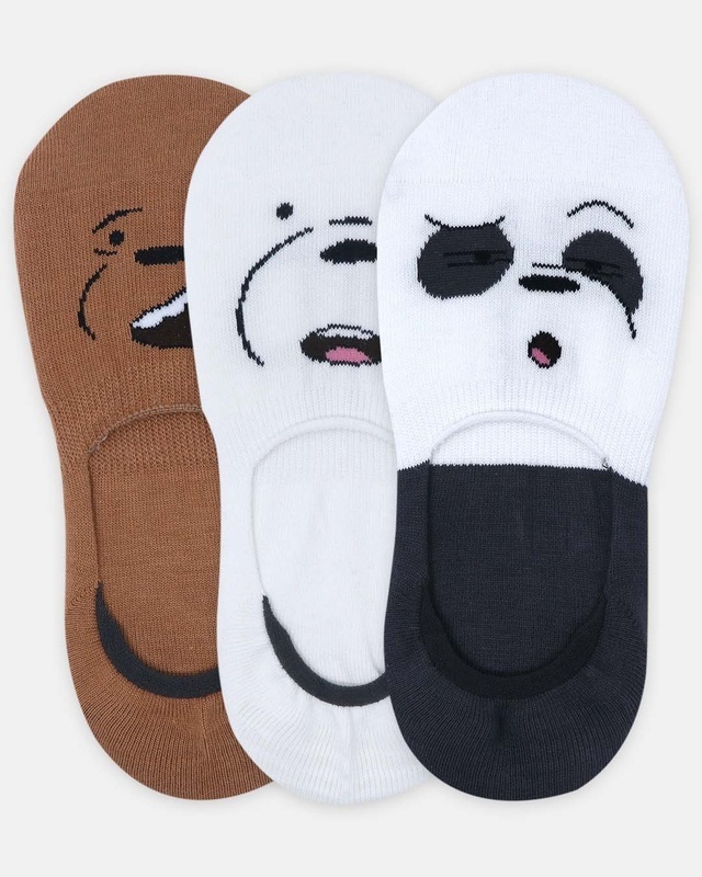 Shop Balenzia We Bare Bears Loafer Socks combo For Women (Pack Of 3)-Front