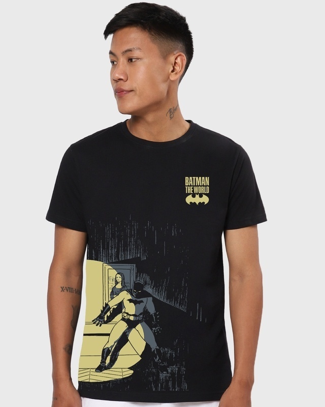 Shop Men's Black Batman The World Graphic Printed T-shirt-Front