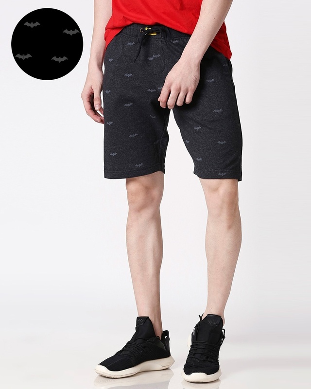 Shop Men's Black All Over Batman Printed Shorts-Front