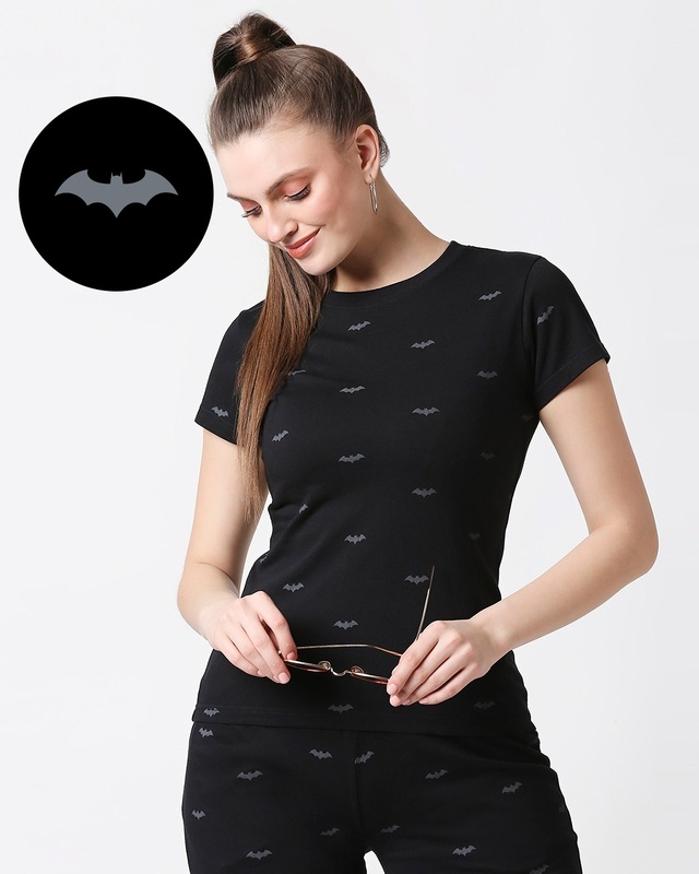 Shop Women's Black All Over Batman Printed T-shirt-Front