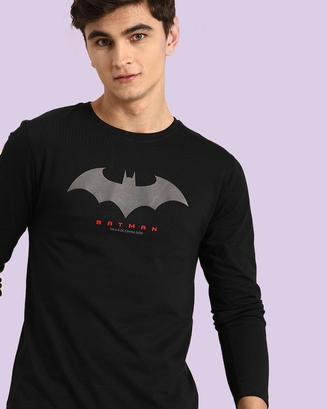 Shop Batman Outline Logo Full Sleeve T-Shirt (BML) Black-Front