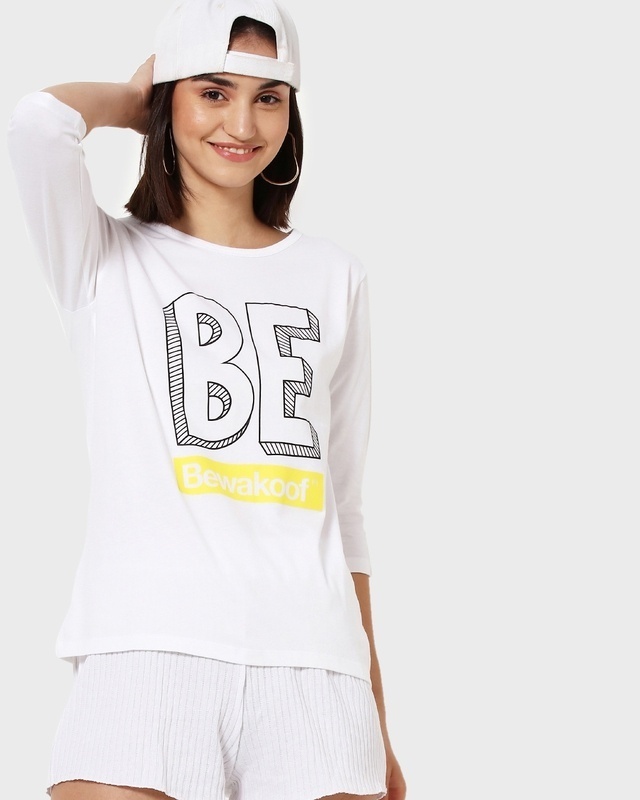 Shop Be Logo Round Neck 3/4 Sleeve T-Shirt-Front