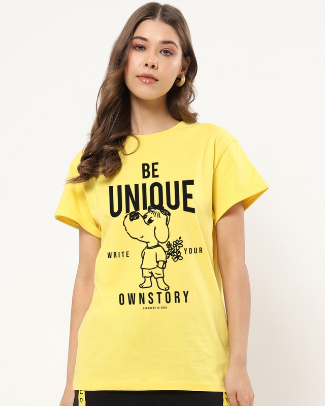 Shop Women's Yellow Be Unique Graphic Printed Boyfriend T-shirt-Front
