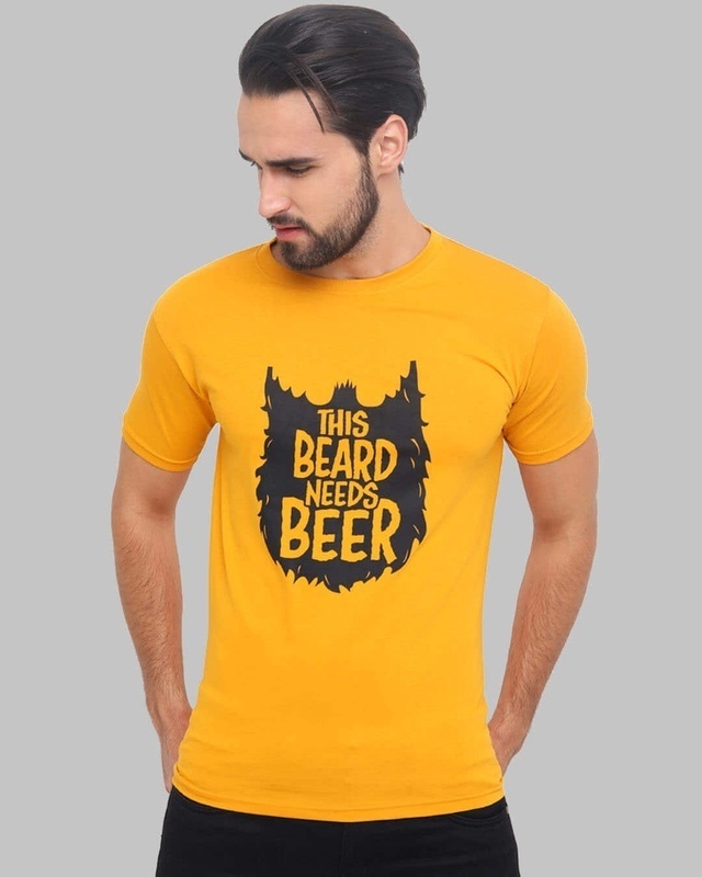Shop Beard Needs Beer Printed T-Shirt-Front