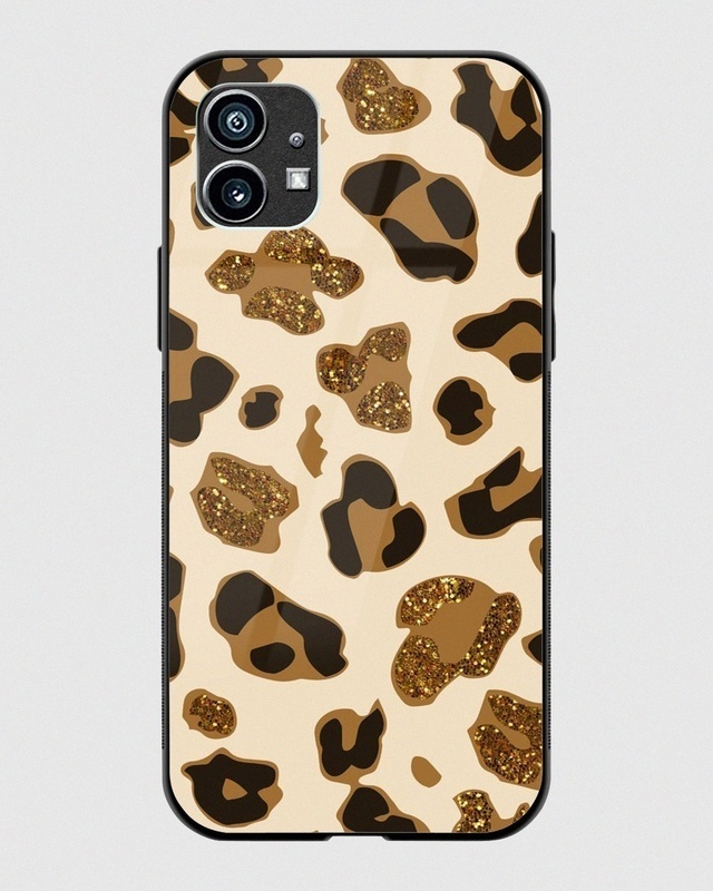 Shop Beige Animal Print Premium Glass Case for Nothing Phone (1)-Front