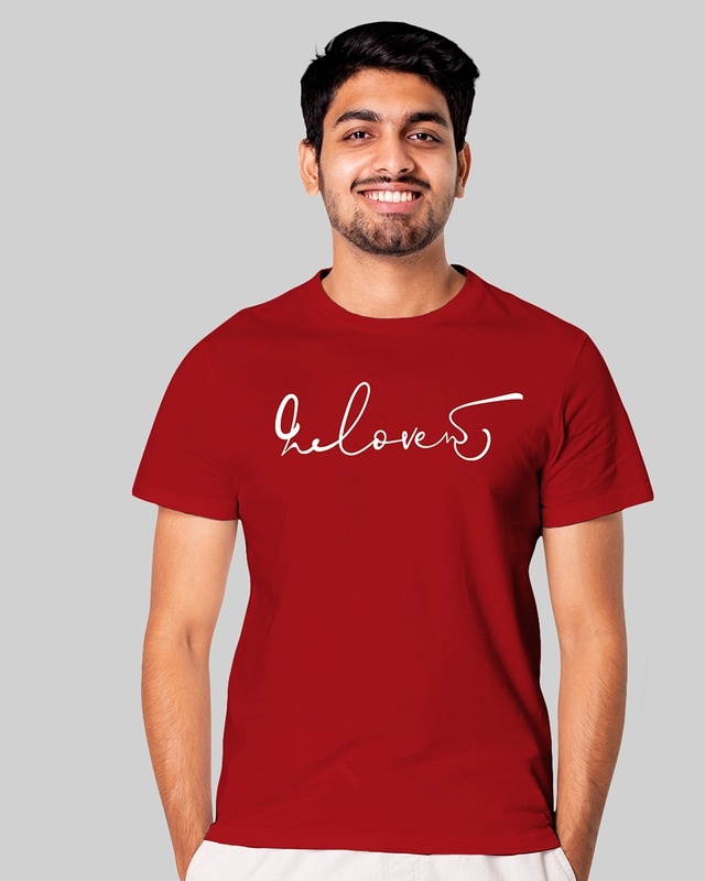 Shop Benki Unisex Red Printed Regular Fit T-shirt-Front