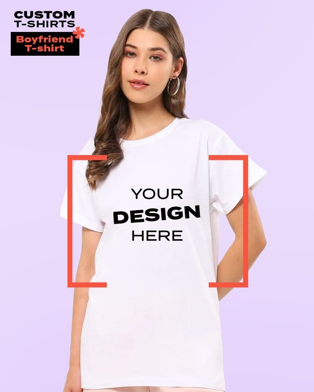 Shop Bewakoof Customizable Women White BoyFriend Fit T-Shirt-Front