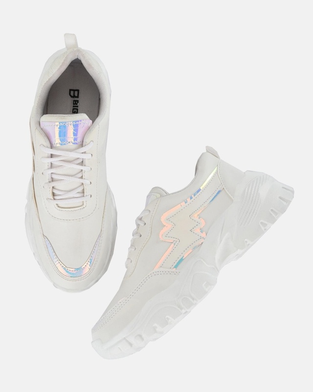 Shop Big Fox Women's White Color Blocked Chunky Sneakers-Front