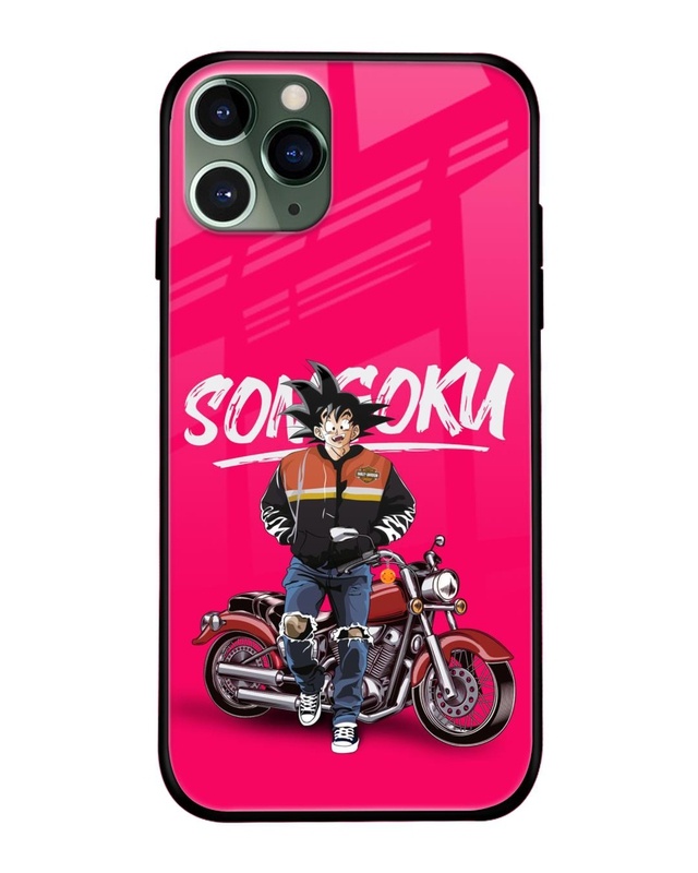 Shop Biker Goku  Premium Glass Case for iPhone 11 Pro Max (Shock Proof, Scratch Resistant)-Front