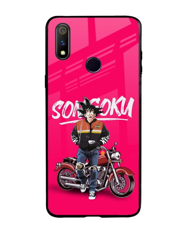 Shop Biker Goku Premium Glass Case for Realme 3 Pro (Shock Proof, Scratch Resistant)-Front