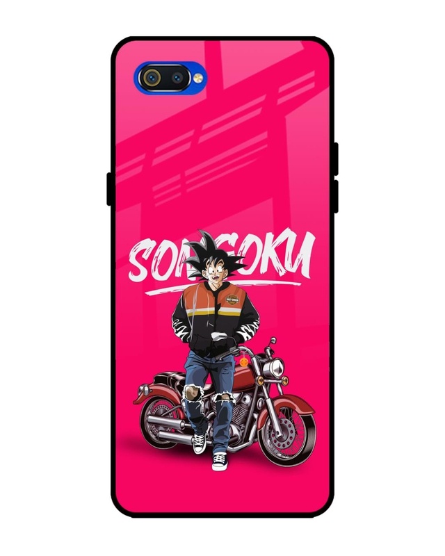 Shop Biker Goku Premium Glass Case for Realme C2 (Shock Proof, Scratch Resistant)-Front