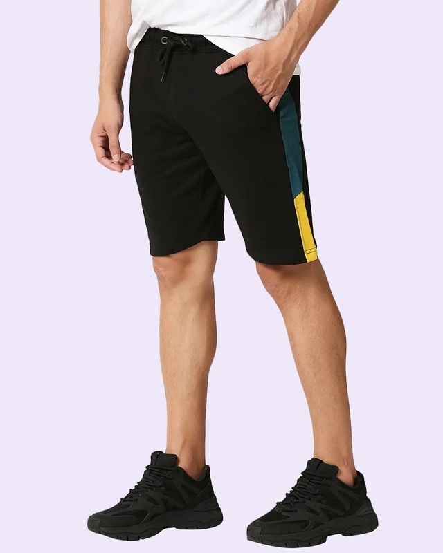 Shop Black-Atlantic Deep-Ceylon Yellow Fashion Cut N Sew Shorts-Front