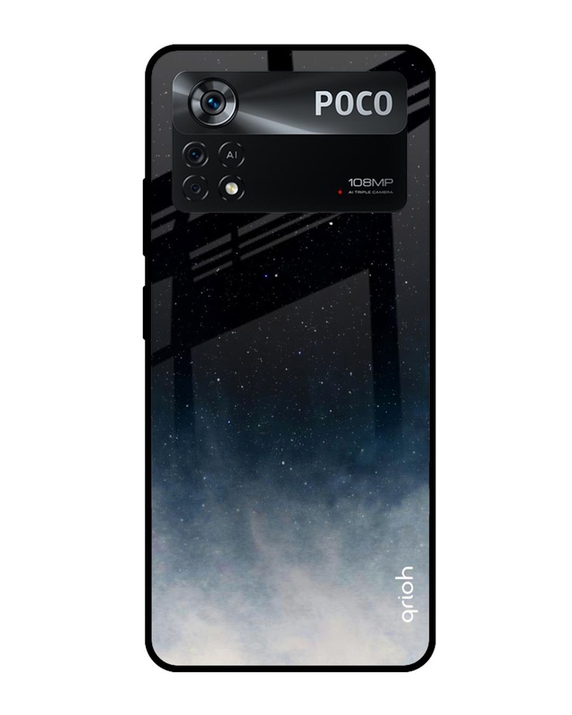 Shop Black Aura Printed Premium Glass Cover for Poco X4 Pro 5G (Shockproof, Light Weight)-Front