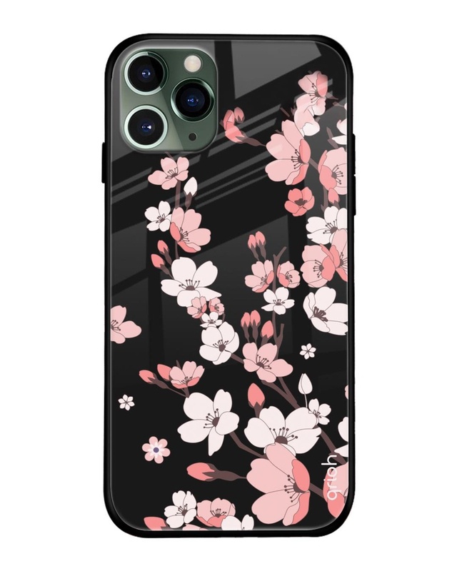 Shop Black Cherry Blossom Premium Glass Case for Apple iPhone 11 Pro Max (Shock Proof, Scratch Resistant)-Front