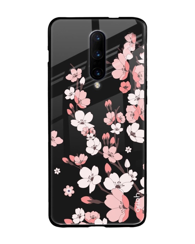 Shop Black Cherry Blossom Premium Glass Case for OnePlus 7 Pro (Shock Proof, Scratch Resistant)-Front