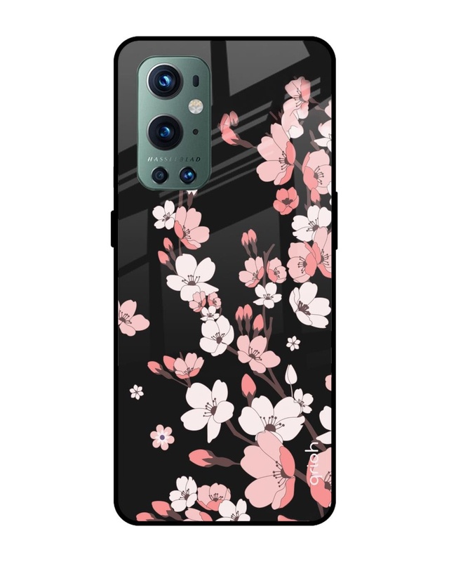Shop Black Cherry Blossom Premium Glass Case for OnePlus 9 Pro (Shock Proof, Scratch Resistant)-Front