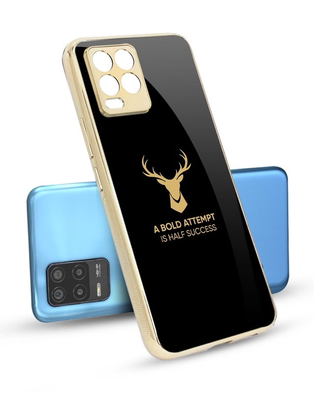 Shop Black Gold Deer Metallic Gold Premium Glass Case for Realme 8-Front