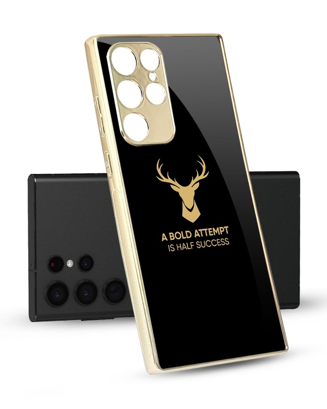 Shop Black Gold Deer Metallic Gold Premium Glass Case for Samsung Galaxy S22 Ultra 5G-Front