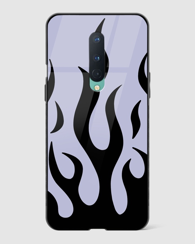 Shop Black & Grey Flame Premium Glass Case for OnePlus 8-Front
