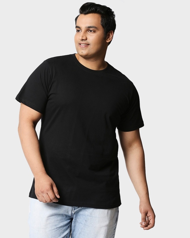 Shop Black Half Sleeve Plus Size T-Shirt-Front