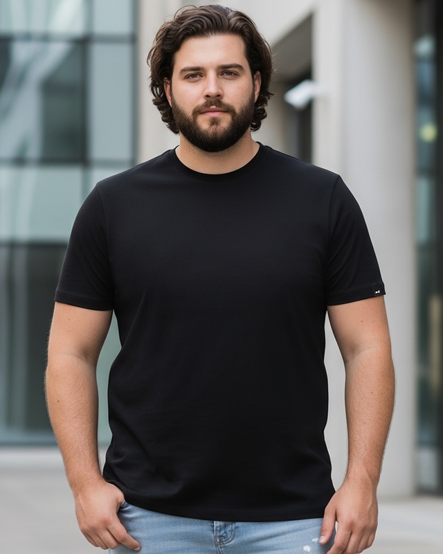Shop Black Half Sleeve Plus Size T-Shirt-Front