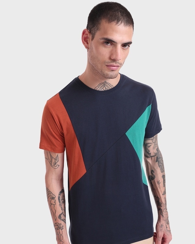 Shop Men's Black Iris Color Block T-shirt-Front