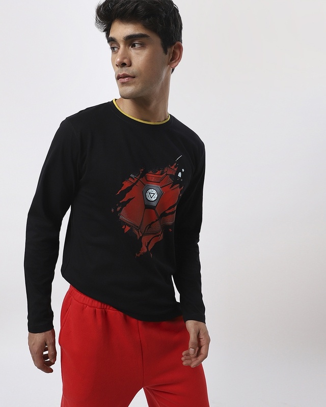 Shop Black Iron Man Varsity T-shirt-Front