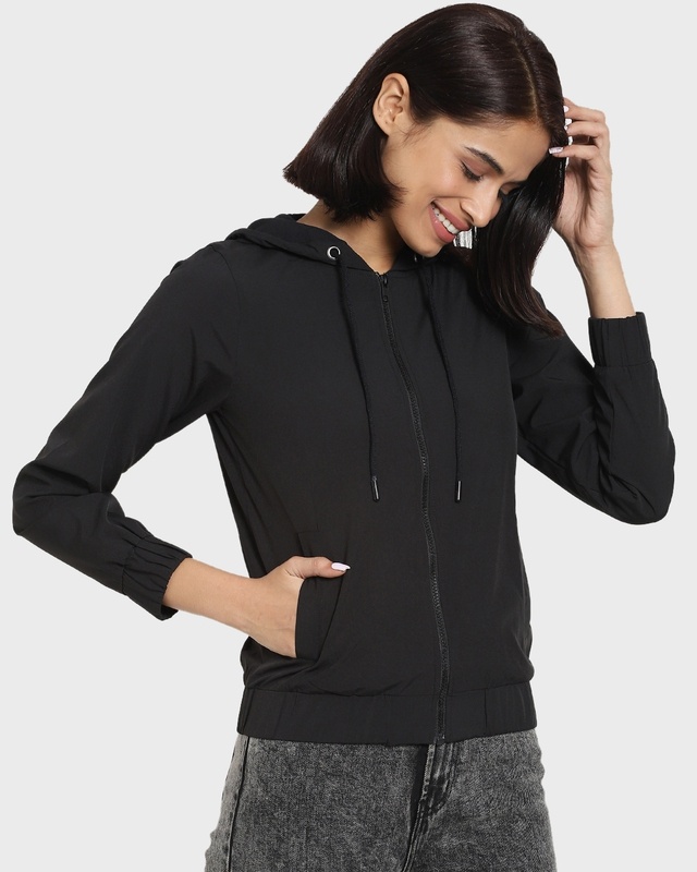 Shop Women's Black Zipper Hoodie-Front