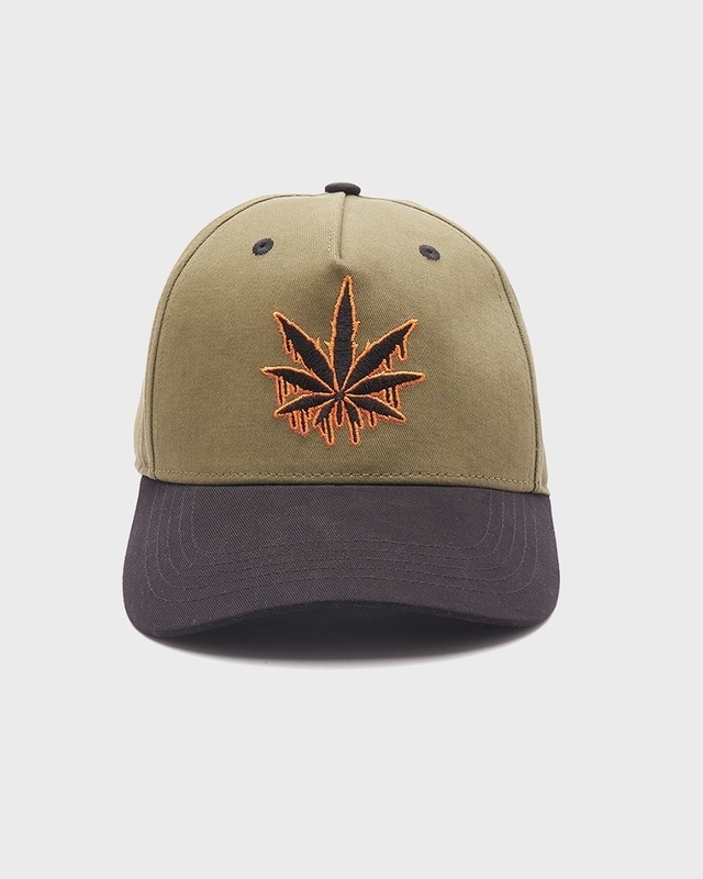 Shop Unisex Black & Olive Greem Melting Leaf Embroidered Baseball Cap-Front